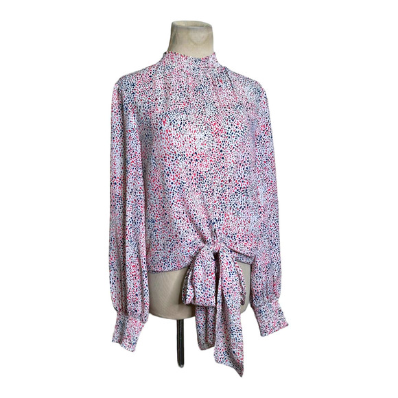 Rachel Zoe confetti print mock neck front tie blouse size XS - Picture 11 of 11
